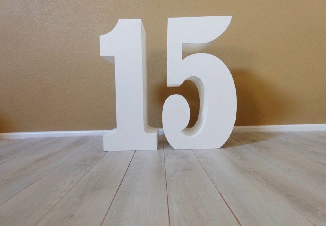 30" tall 15 Table Base Foam Numbers